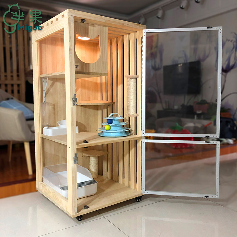 豪华实木质三层大猫笼猫别墅房子宠物柜玻璃制舍屋家用定制带厕所
