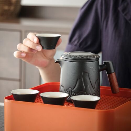 便携式旅行车载茶具套装 户外随身快客杯 一壶四杯收纳盒LOGO定制