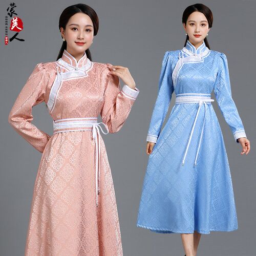 蒙古元素连衣裙女时尚蒙古袍日常生活蒙古裙手工盘扣立领蒙古服装