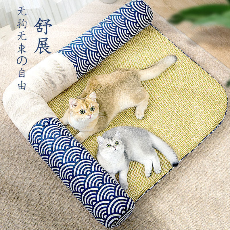 猫窝夏天凉窝日式宠物沙发猫床四季通用凉席可拆洗垫子藤席狗狗窝