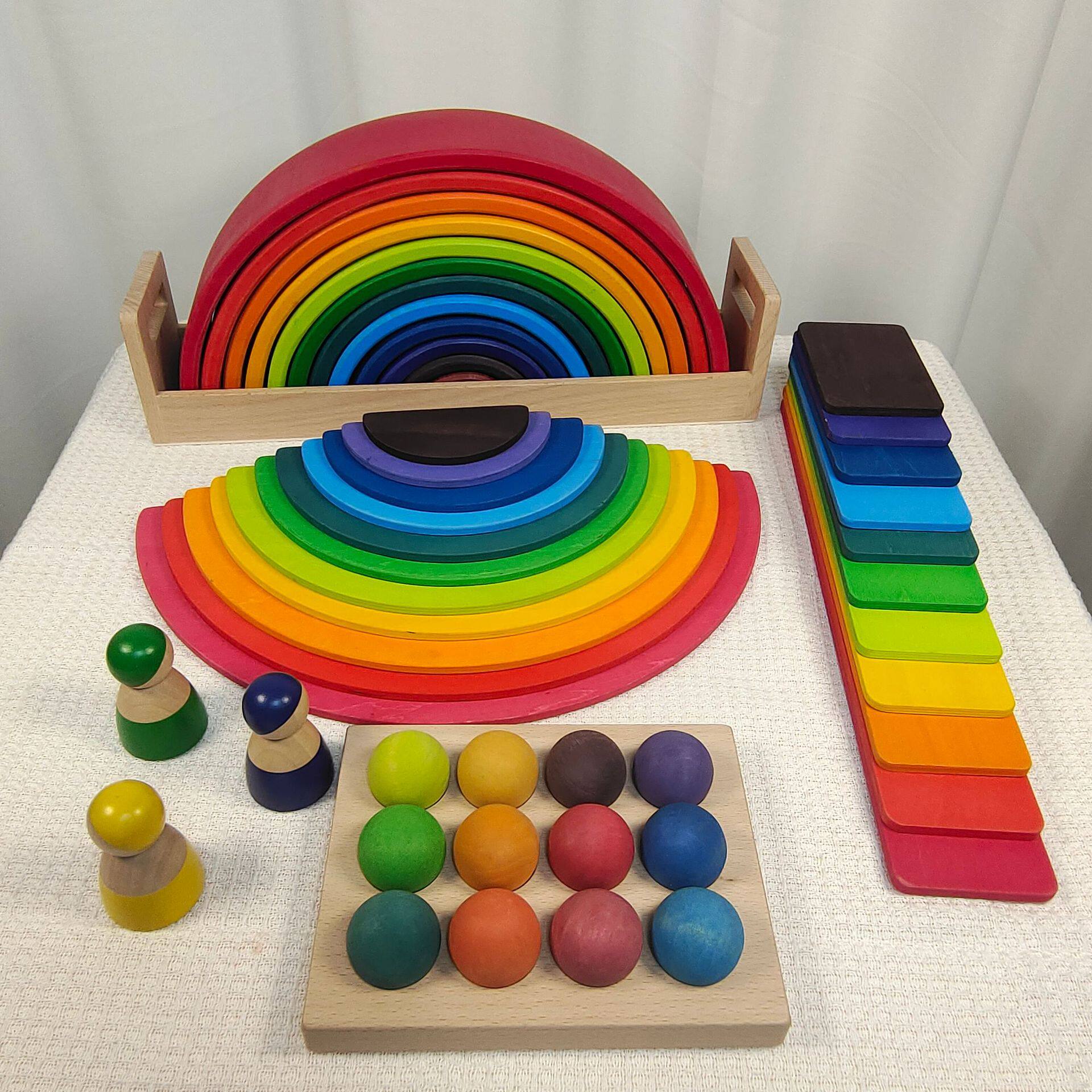 儿童蒙氏早教大彩虹积木拼搭构建套装木制积木幼儿园益智幼教玩具