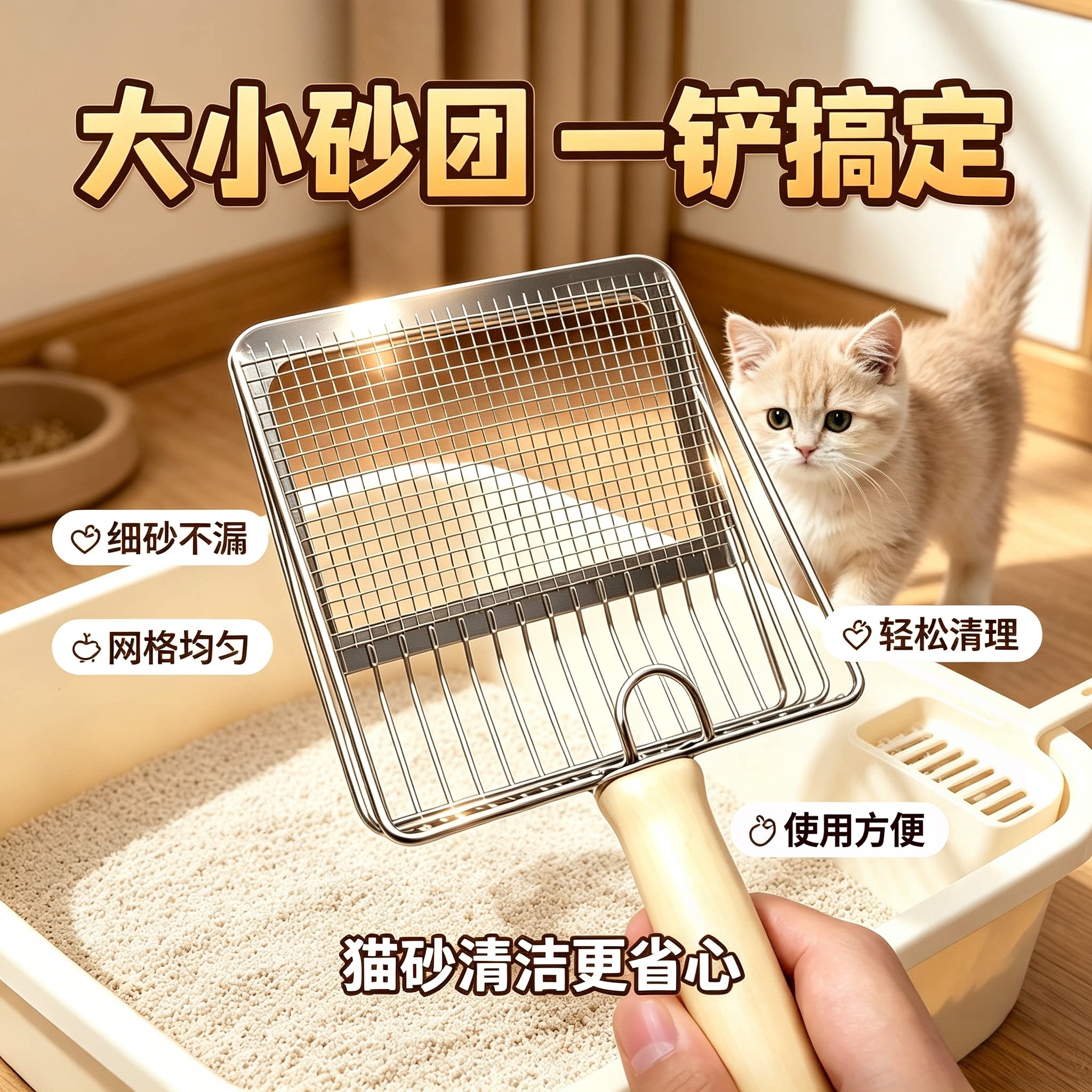 猫砂铲细孔猫屎铲子铲屎神器二合一金属不锈钢豆腐矿砂猫沙铲钞铲