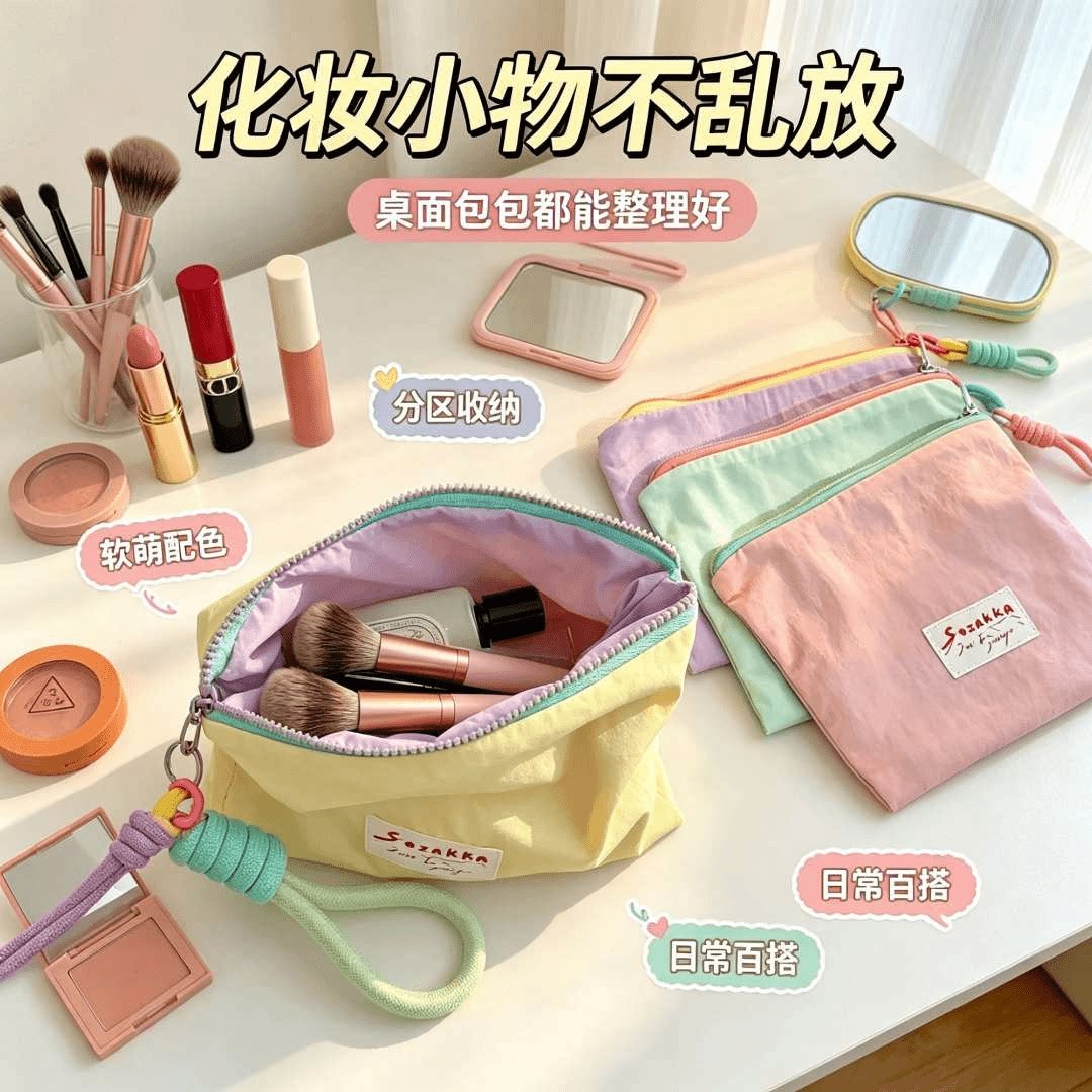 马卡龙撞色薄款便携零钱收纳包