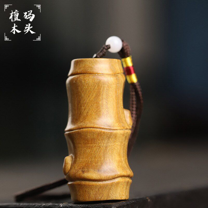天然绿檀木雕刻竹节节高升竹子手把件挂件文玩手把玩手办盘玩