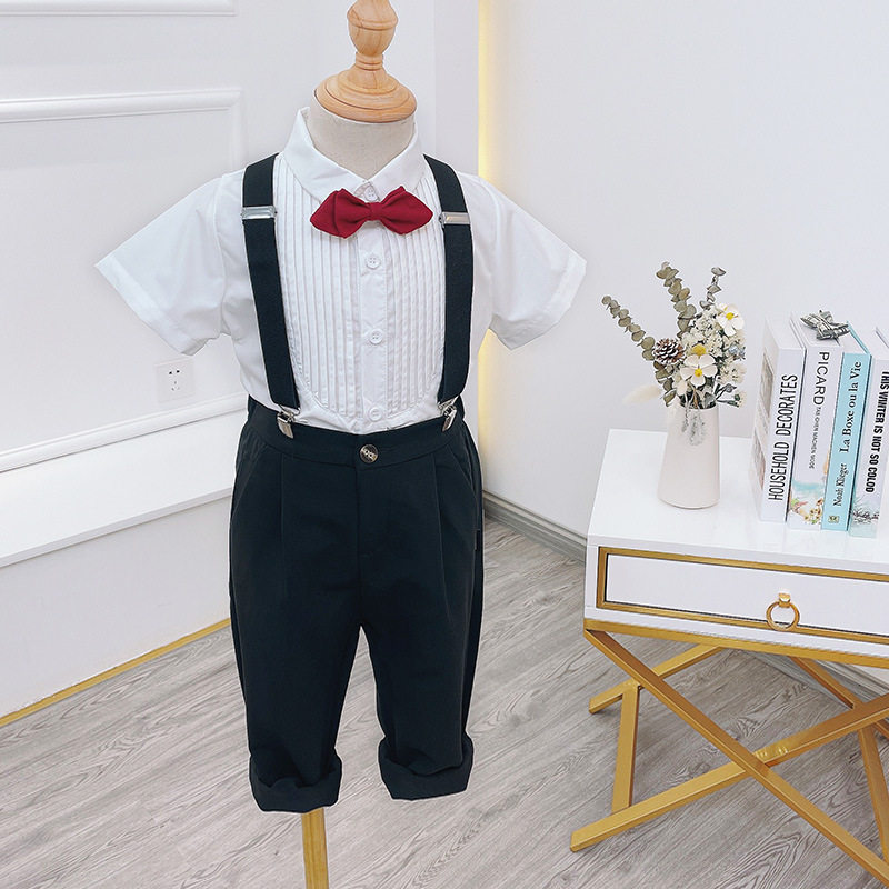 男童礼服背带儿童西装套装夏宝宝周岁宴生日男孩表演服花童小西装