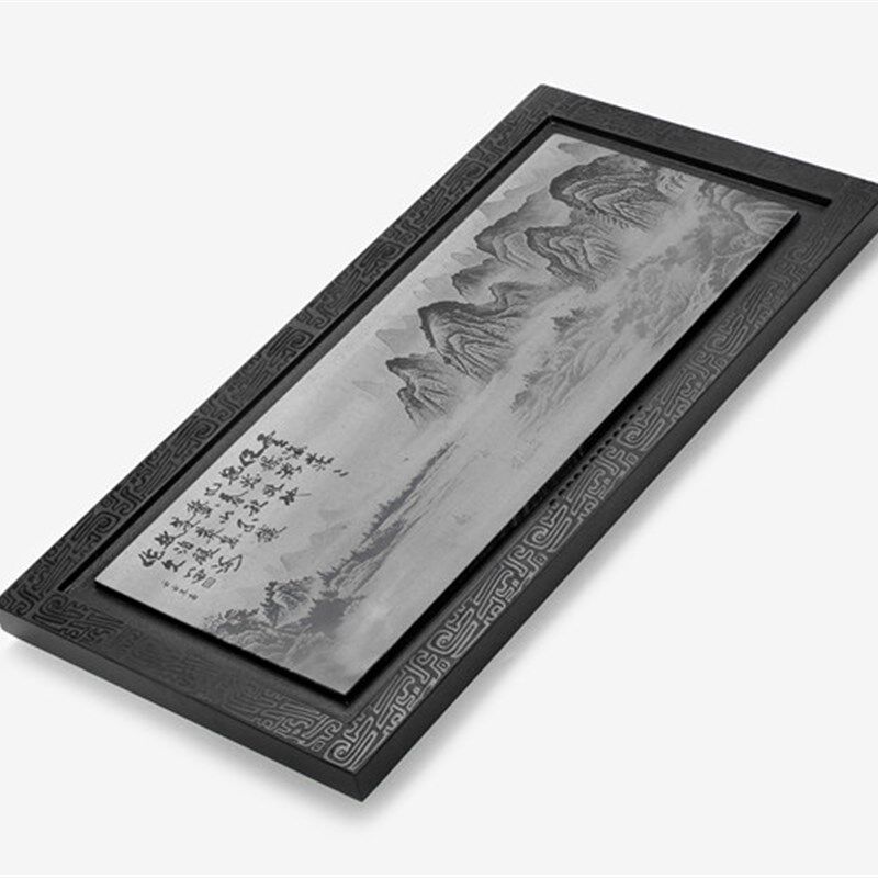 天然石材乌金石茶盘 家用 简约创意石茶盘 大小茶海 影雕石茶盘