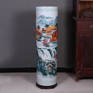 景德镇陶瓷大花瓶家居客厅落地箭筒手绘山水摆件公司酒店开业礼品