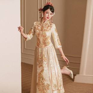 2026新款香槟色秀禾服夏季结婚复古中式大码新娘婚服重工龙凤褂高