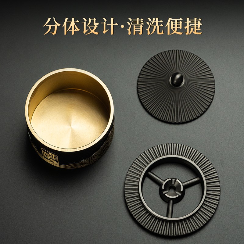 家用铜菸灰缸带盖子防飞灰办公室桌面高档菸缸客厅创意铜摆饰伴手