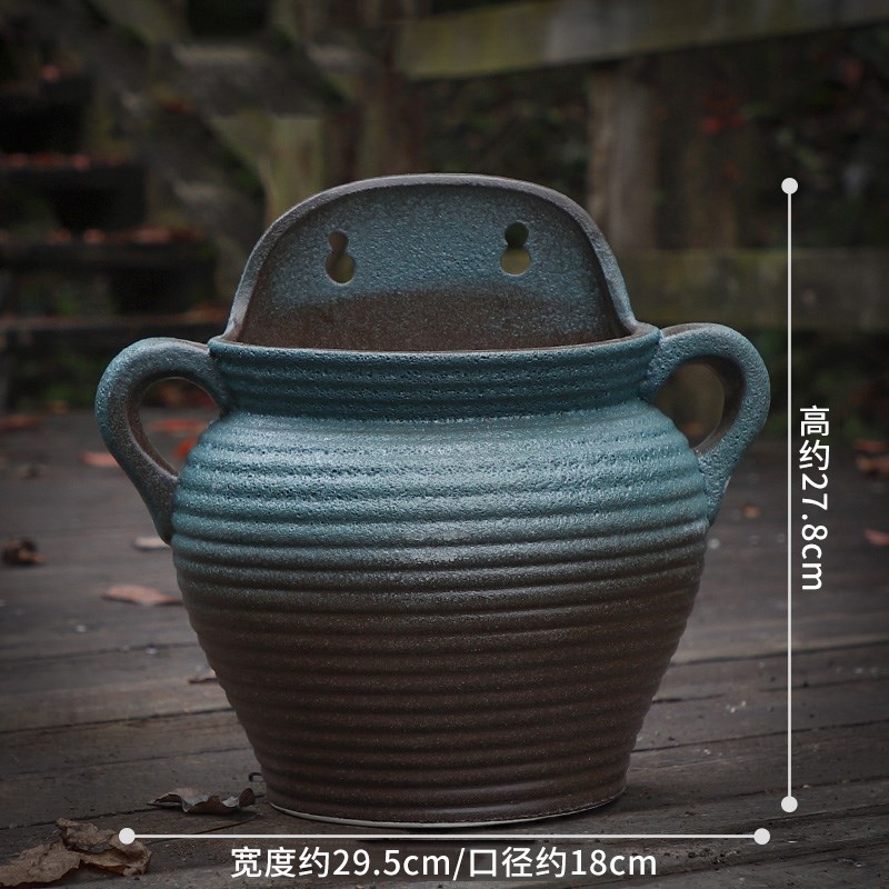 壁挂花盆陶瓷复古垂吊盆绿萝悬挂式挂墙花盆多肉花盆墙壁装饰花器