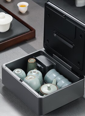 福也茶具消毒盒台式迷你小型消毒柜家用茶杯消毒器烘乾滤水收纳盒