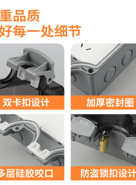 户外防水插座两位十孔明装电源插座防雨防水盒室外双开关保护罩盖