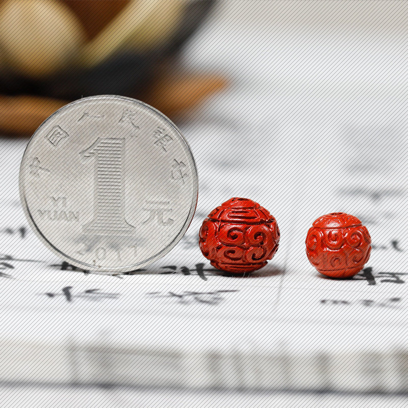 高含量朱砂圆形回纹珠diy挂件顶珠腰珠文玩手串金刚配饰根雕配件