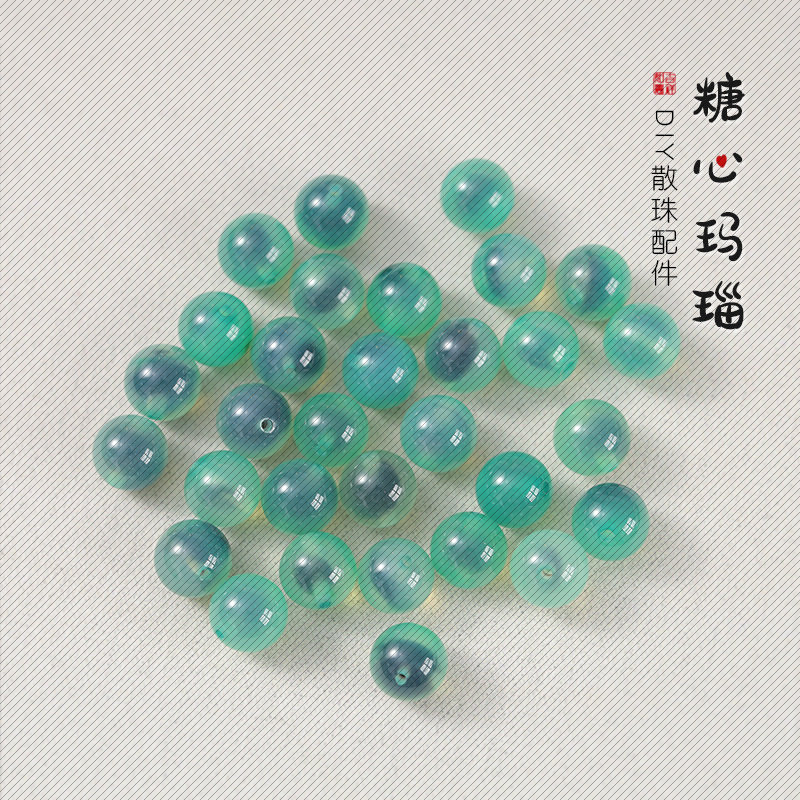 8mm绿糖心玛瑙圆珠散珠编织手串手链串珠材料diy手工饰品根雕配件