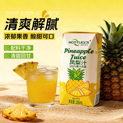 NOTTLEYS诺特莱氏凤梨汁206ml*12盒/箱清爽解腻清甜可口饮料