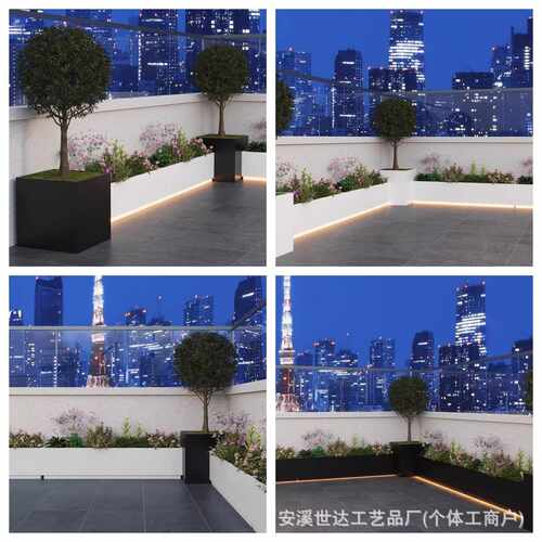 不锈钢铁艺户外太阳能发光花箱组合隔断护栏花槽围栏移动花架造景