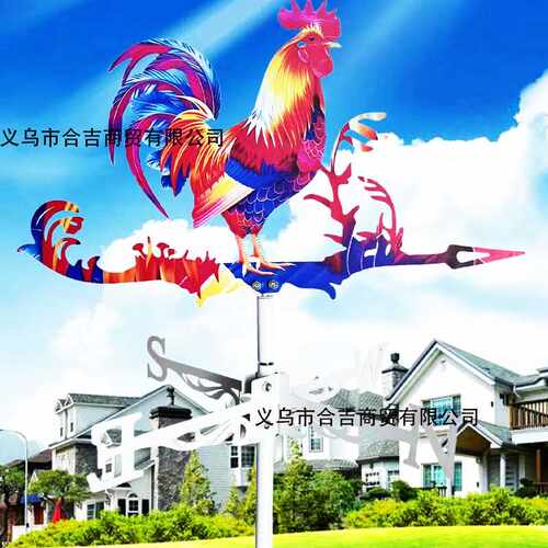 新品彩色公鸡风向标旋转铁艺户外庭院花园装饰金属工艺品手工
