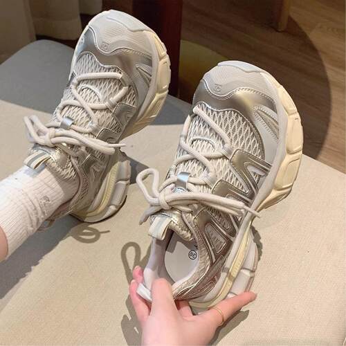 2026夏季新款厚底增高老爹鞋女百搭休闲运动鞋透气网面爆款跑步鞋