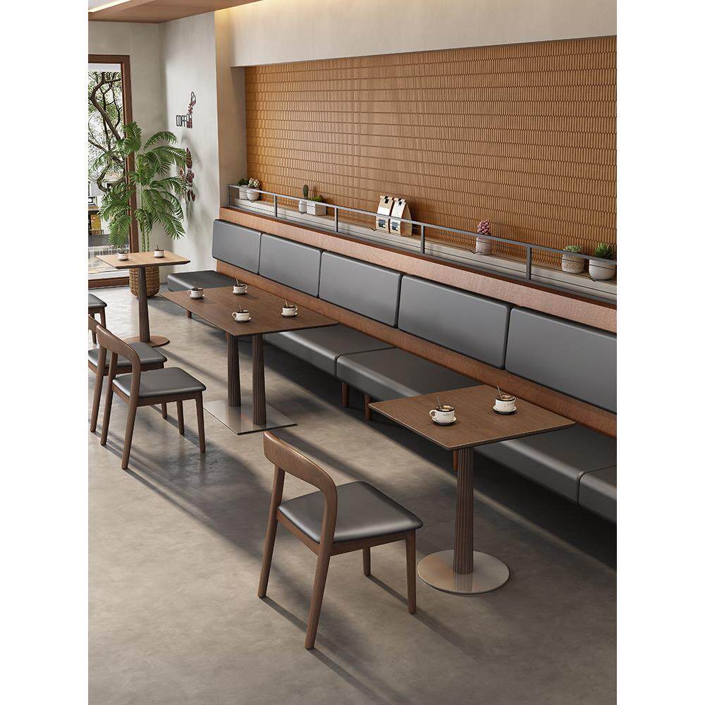 A25覆古奶茶椅啡店实木餐桌组合长方形餐厅饭店烧烤馆店商用咖面
