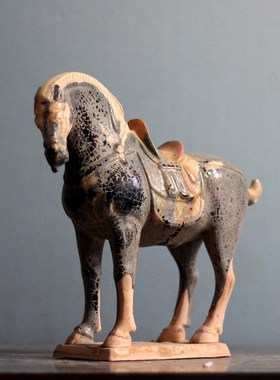 陶瓷马摆件仿古六骏马洛u阳唐三彩陶瓷家居复古风工艺品装饰