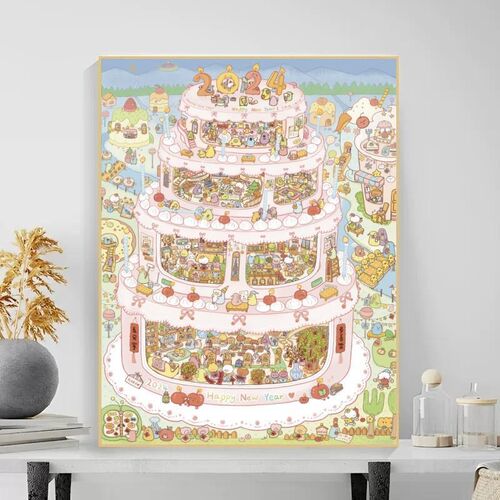 【新画布七代背板】新年r蛋糕公寓数字油画diy手工填色画三甜手作