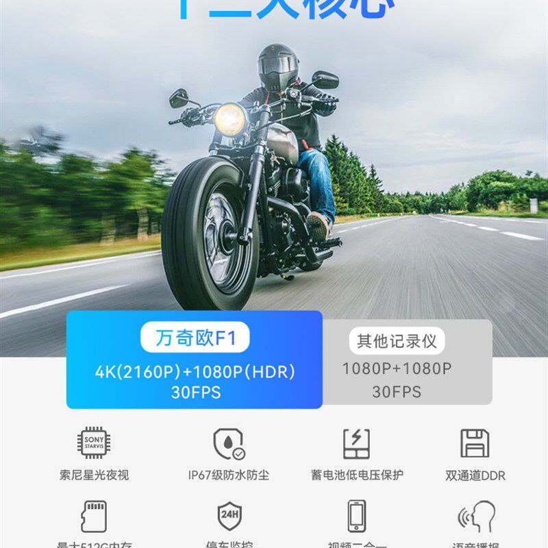 万奇欧F1摩托车行车记录仪4K摩托车行车记录仪