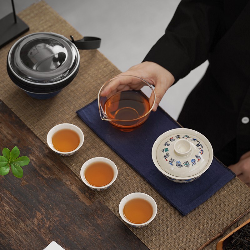 可定制创意礼品陶瓷茶碗小套装盖碗家用大号日式便携户外旅行茶具