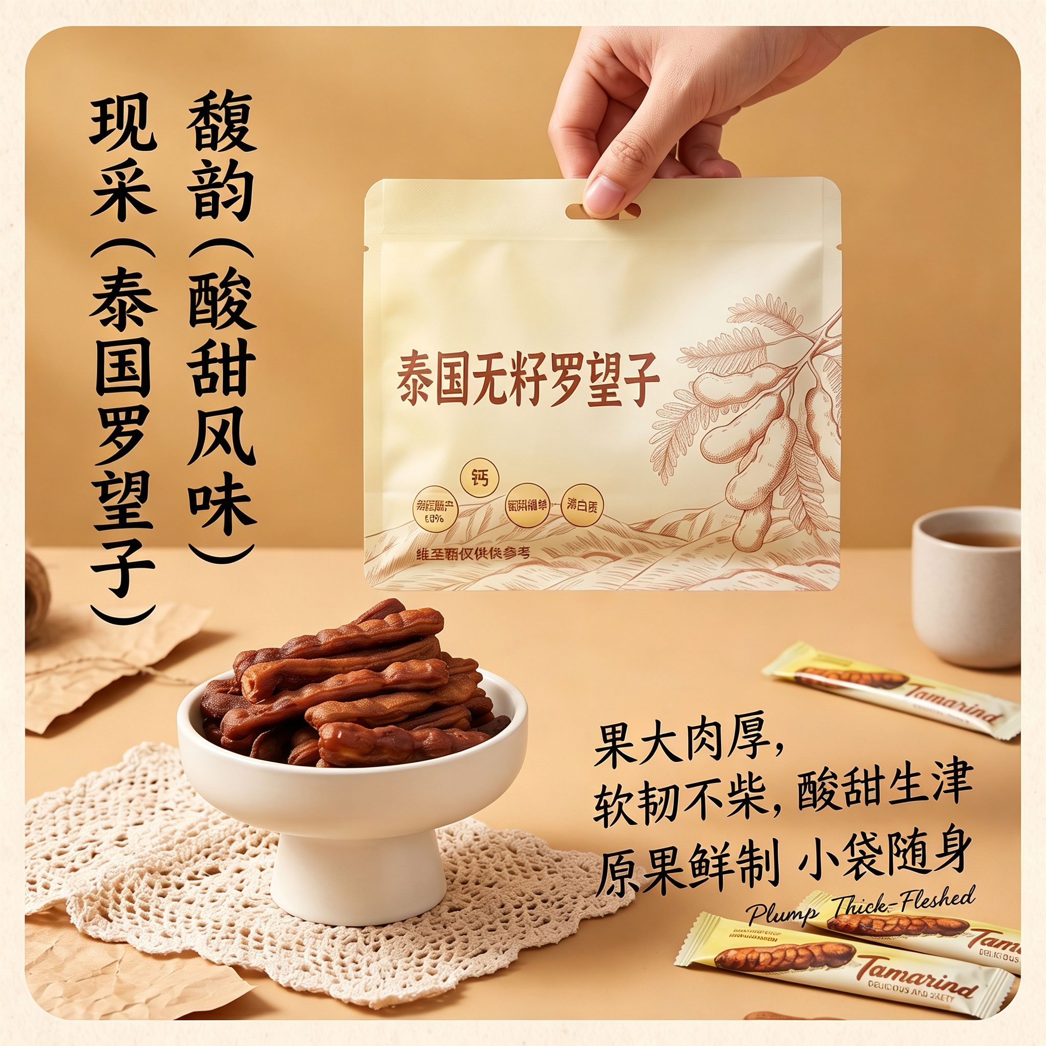 泰国无籽罗望子甜酸角干去壳免拨独立包装肉厚软糯酸甜角零食大果