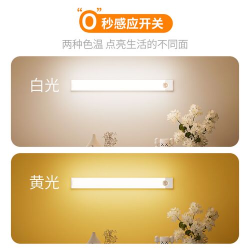 人体感应灯长条灯带充电酒柜led无线厨房衣柜自粘橱柜灯小夜灯