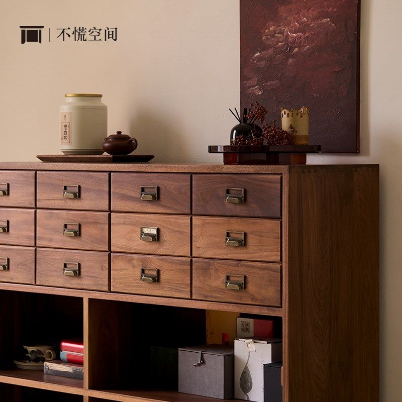 不慌空间/侘寂风复古实木储物柜斗柜客厅中古边柜胡桃木家具柜子