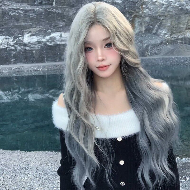 束朵假发女手钩前蕾丝中分长卷发均码lolita修脸网红jk全头套