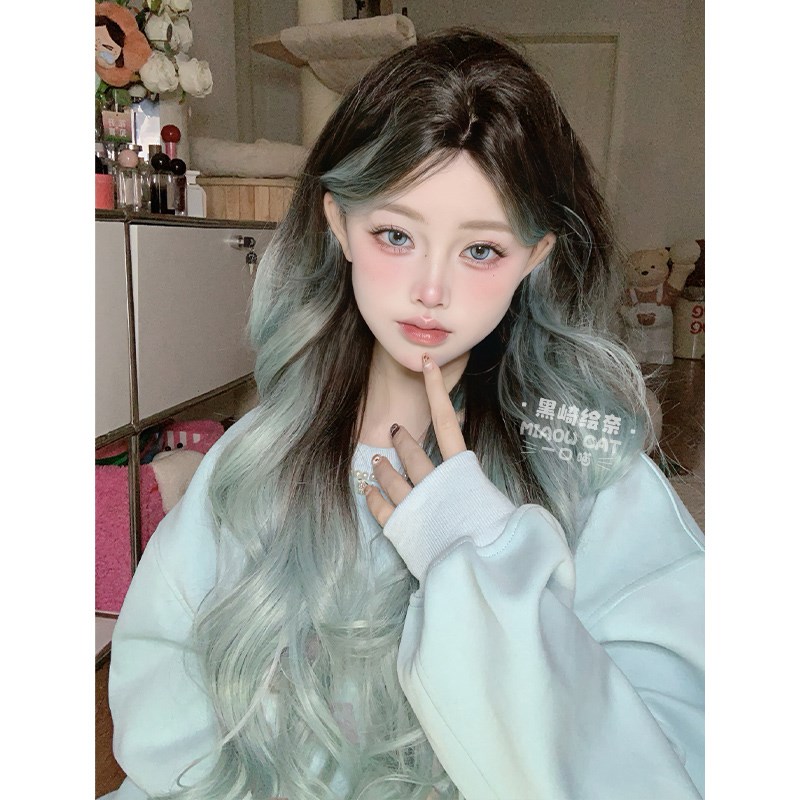 一口喵假发冬季新款渐变女日常网红长卷发自然逼真全头套