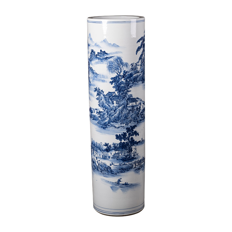景德镇陶瓷青花落地大号花瓶箭筒客厅电视柜中式装饰字画收纳摆件