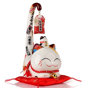 金石工坊招财猫摆件财源广进二维码定制陶瓷猫长尾猫店铺开业礼品