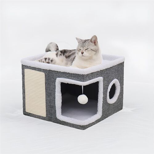 冬季宠物猫窝双层豪华猫别墅可收纳折叠剑麻猫爬架半封闭式猫房