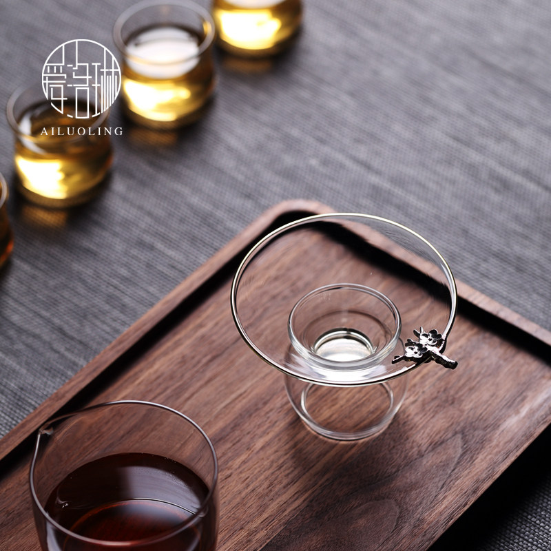 爱洛琳 茶道零配创意耐高温手工玻璃茶漏大口径茶滤漏斗滤网茶隔