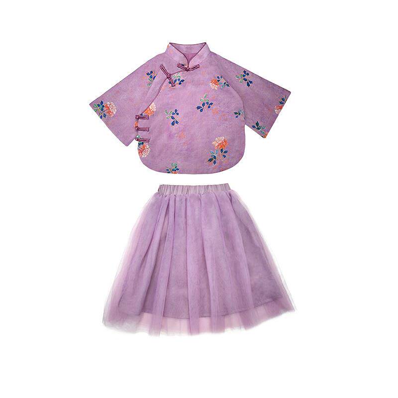 秋冬新款女童旗袍中秋节汉服女宝宝幼儿园国风上衣网纱半身裙套装