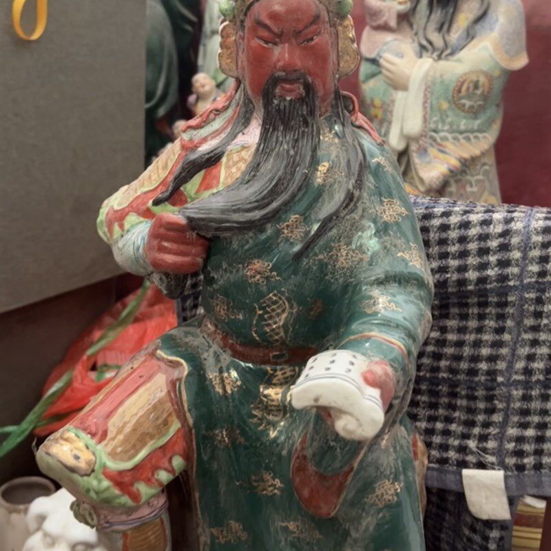 景德镇外销老厂货陶瓷器雕塑瓷厂关公关羽关二哥夜读春秋摆件48cm