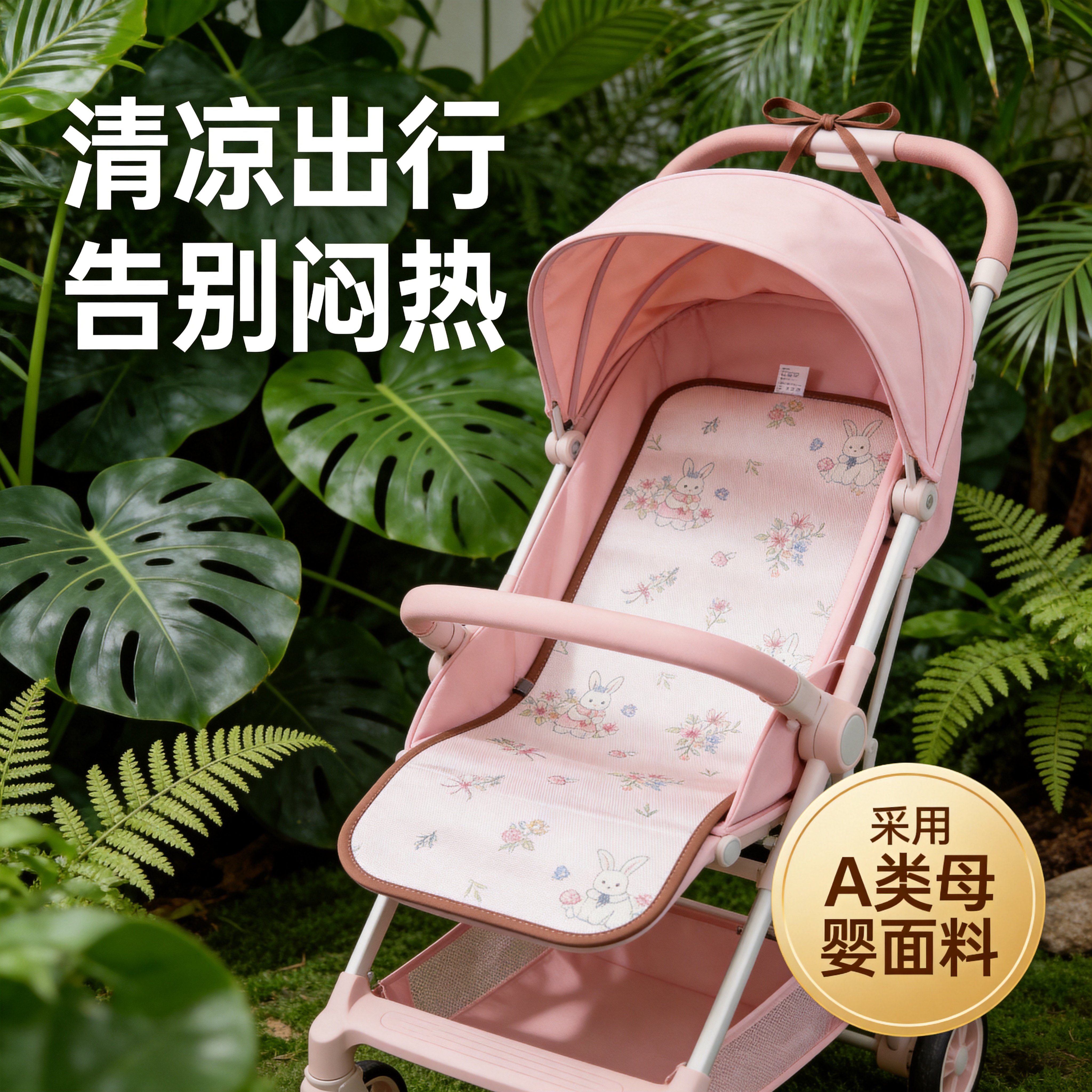 婴儿推车凉席夏季通用款冰丝宝宝高景观车坐躺凉垫子A类双面可用