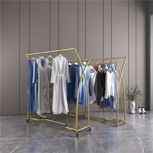 服装店展示架童装中岛架落地架双排架中间货架双杠衣架移动带轮子