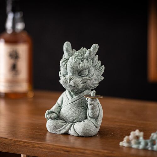 国潮风青砂石生肖龙瑞兽神龙摆件茶宠可养创意鱼缸造景盆栽装饰品