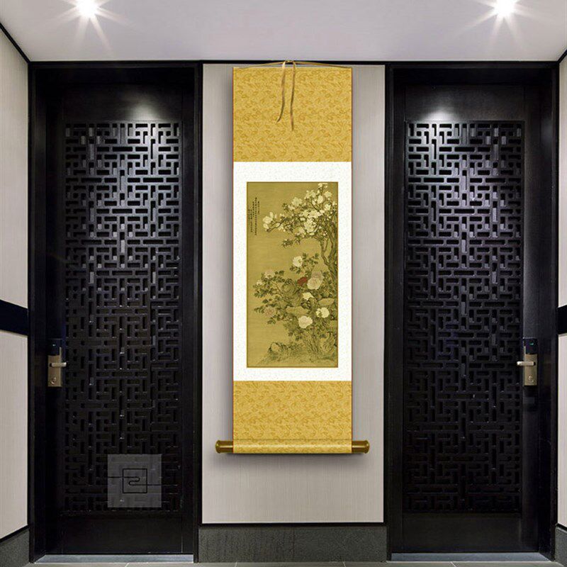 清邹一桂玉堂富贵图富贵吉祥牡丹花客厅图挂画卧室玄关丝绸画卷轴