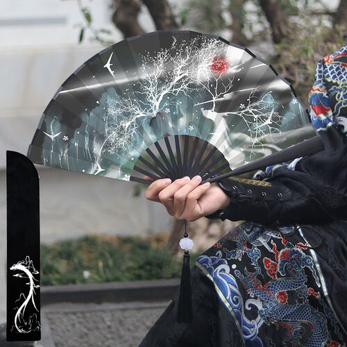 九寸折扇古风男扇子龙年中国风双面黑色折叠扇夏季大号汉服扇子