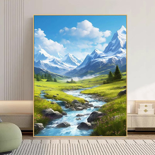 雪山湖泊/diy数字油画填充填色客厅餐厅手工手绘丙烯画油彩画挂画