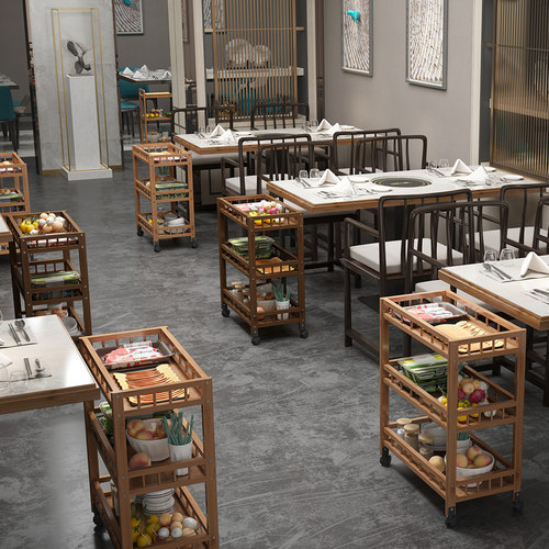 菜架火锅店用厨房置物架落地多层摆蔬菜盘竹木放锅碗调料储物架子