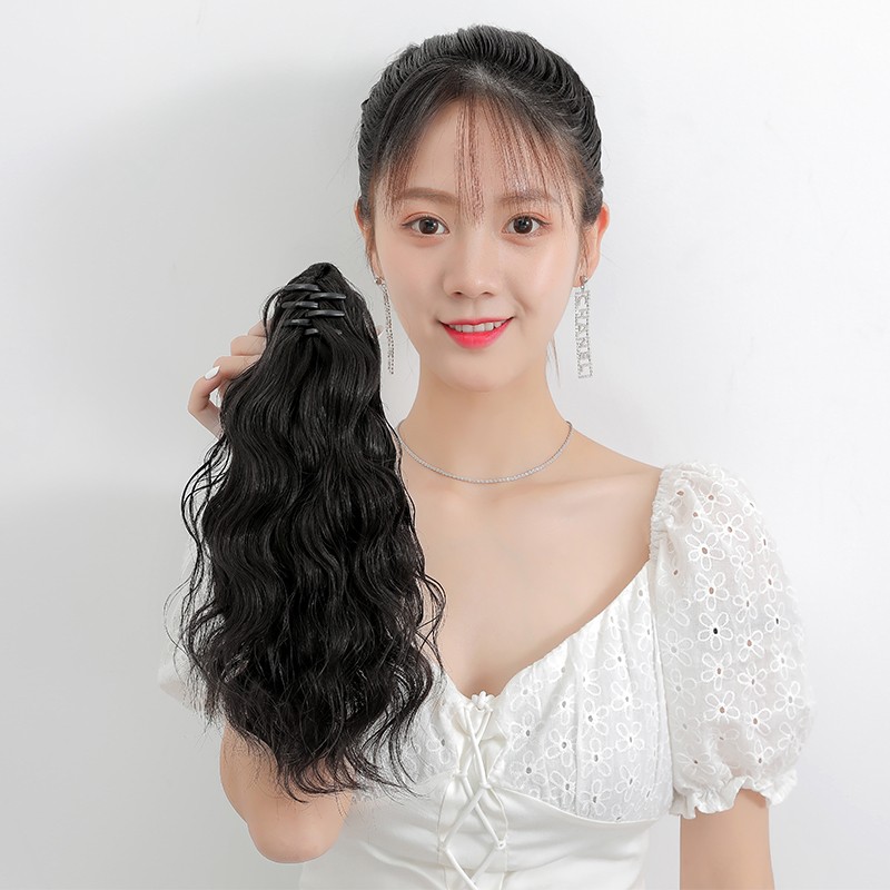 真发高马尾假发女抓夹式马尾神器超轻短款30蓬松水波纹玉米烫辫子