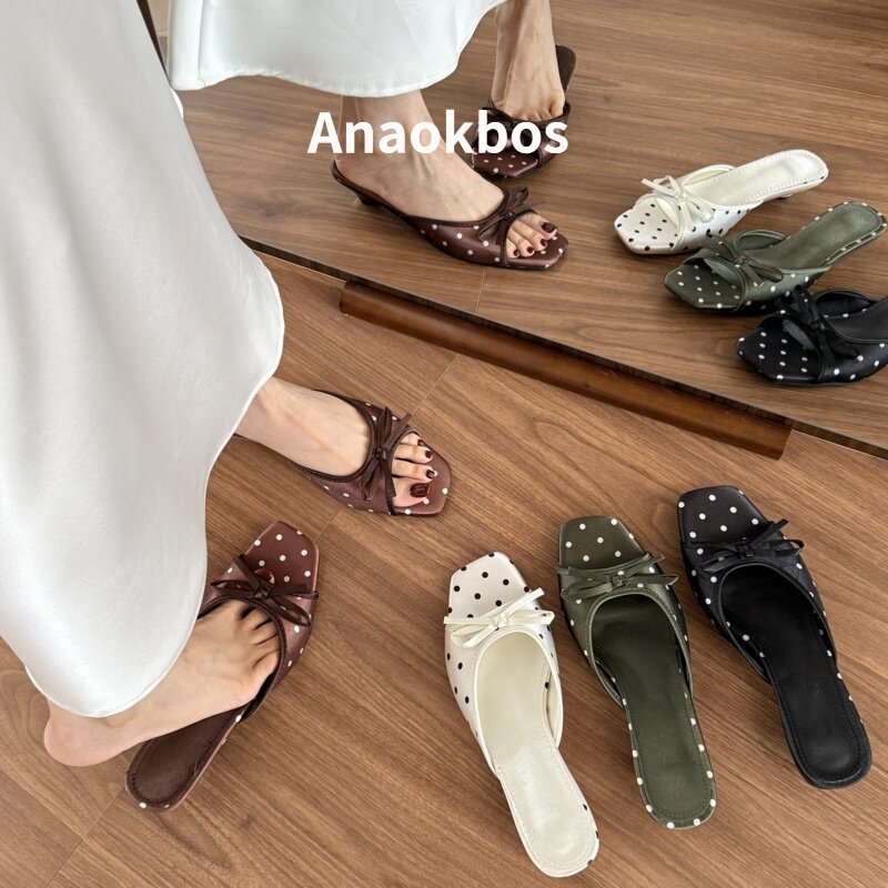 Anaokbos/岸畔韩版一字带凉鞋女2026夏外穿通勤配裙子平底凉拖鞋