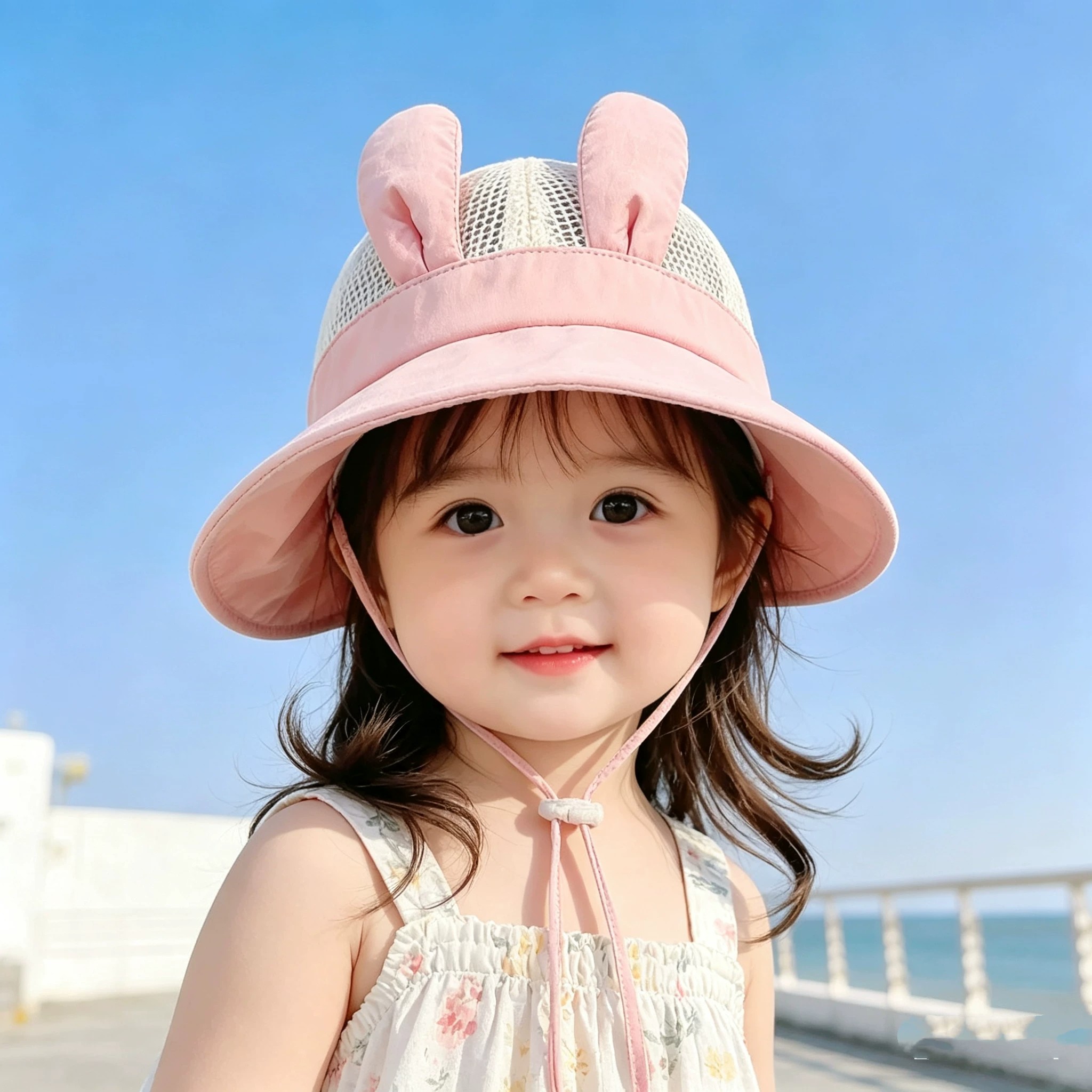 婴幼儿夏季女童可爱兔耳朵渔夫帽帽子