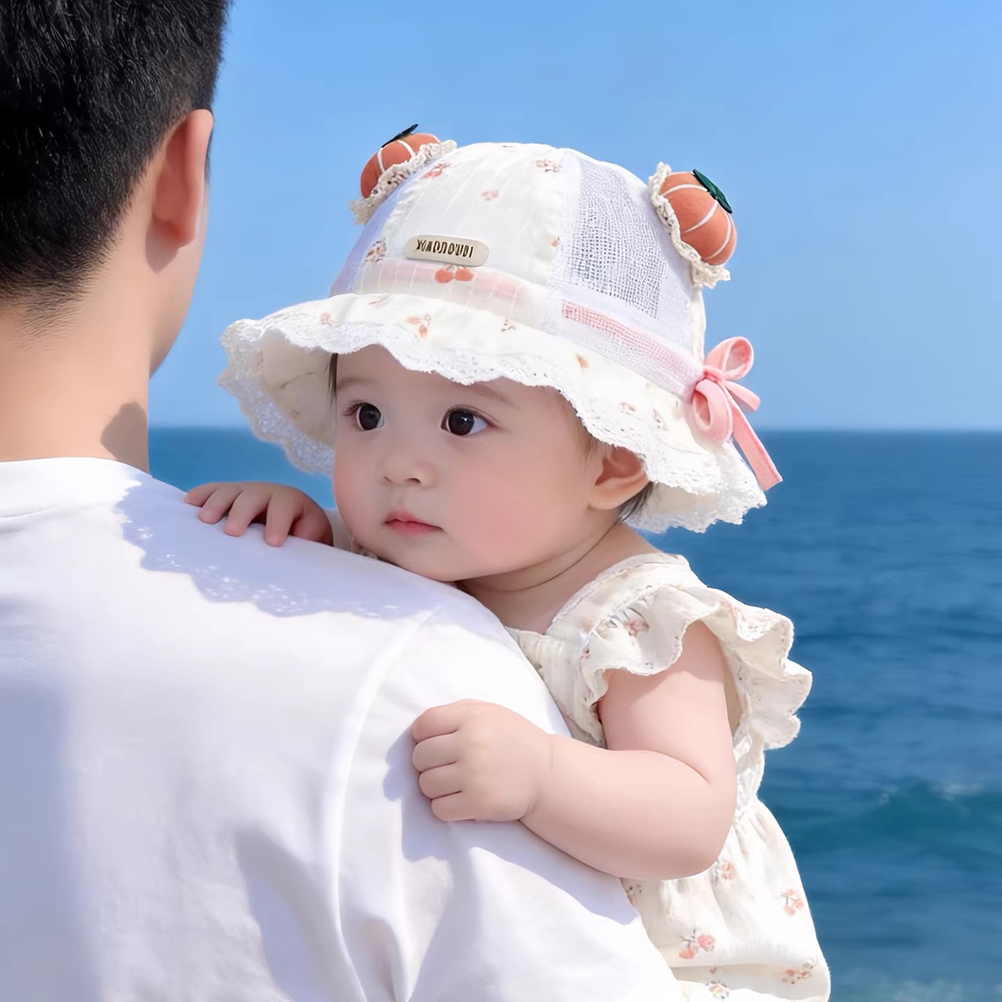 婴幼儿帽子夏季薄款透气网眼渔夫胎帽女宝宝小月龄新生儿可爱盆帽