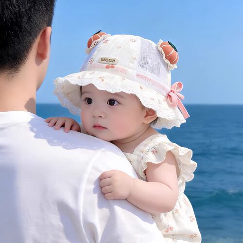 婴幼儿帽子夏季薄款透气网眼渔夫胎帽女宝宝小月龄新生儿可爱盆帽